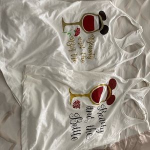 Disney themed beauty and the bottle tank tops